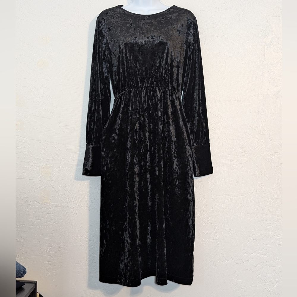 Black Velvet Long Sleeve Maxi Dress Whimsigoth Vamp Witchy Dark Romantic Goth